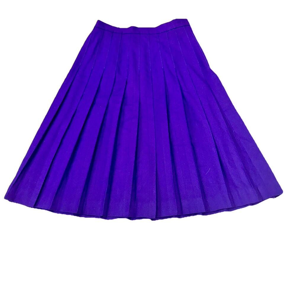 Vntg Talbots 100% Wool Pleated Skirt Purple Midi Made USA 8 Classic Preppy y2k